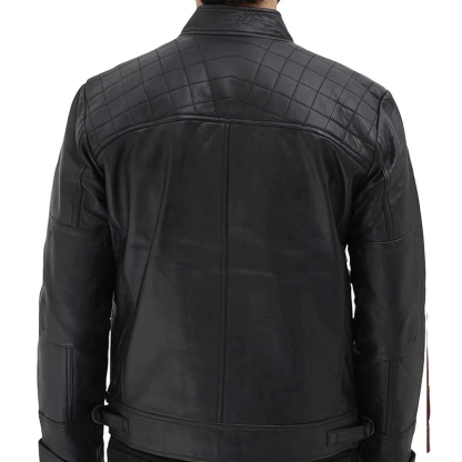 Sheepskin Biker Jacket - Quilted Cafe Racer Zip-Up Biker Jacket for Men