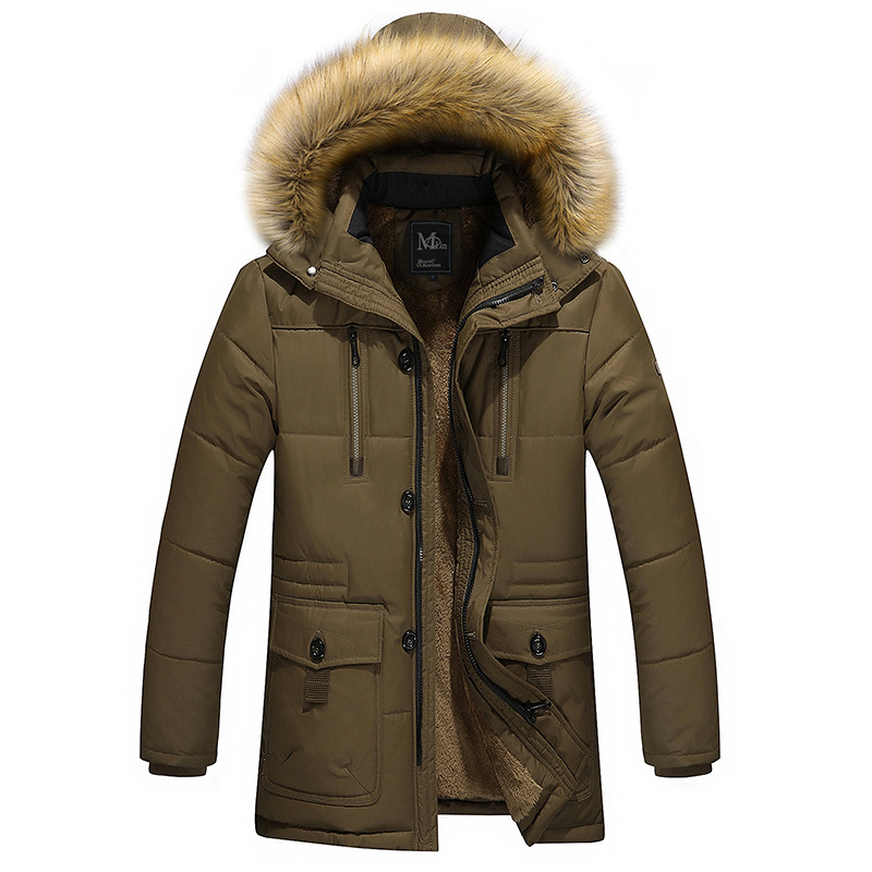 Men Warm Thickening Mens Long Jacket Cotton-Padded Jacket Mens Hooded 