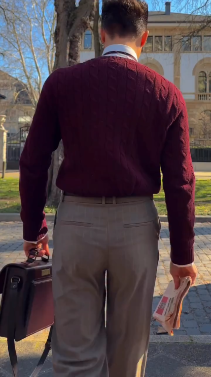 Men’s Fall Winter Warm Chunky Knit Sweater Cable Knit Pullover Classic Casual Knitwear