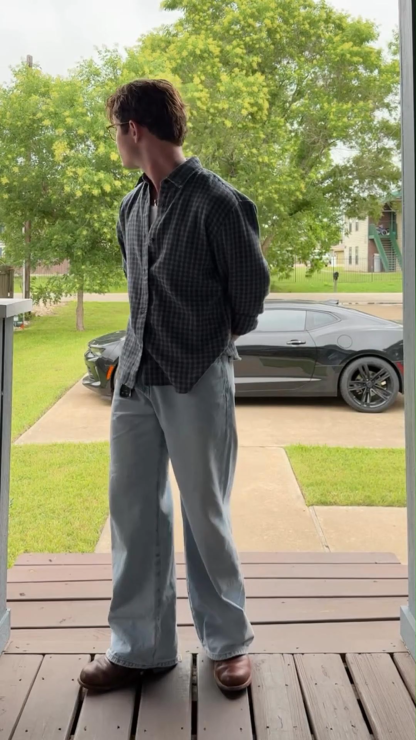 Men's Retro Checkered Long-Sleeved Shirt Loose Cotton Work Shirt Casual Jacket