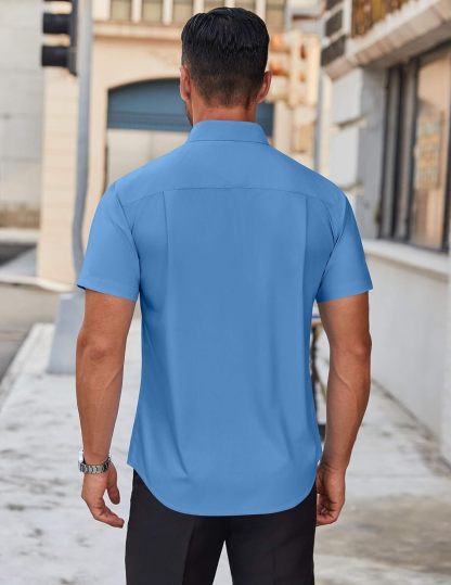 Mens Short Sleeve Dress Shirts Wrinkle Free Casual Button Down Shirts Summer Untucked Dress Shirt
