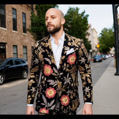 Botanical Elegance Men's Printed Blazer - Lightweight Floral Print Spring And Summer Blazer For Weddings And Casual Events