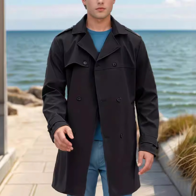 Men Plain Double Breasted Belted Trench Coat For Husband