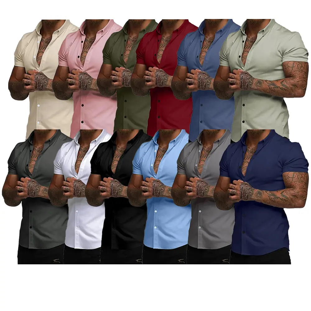 Men's Short Sleeve Dress Shirts Casual Button Down Wrinkle-Free Shirt