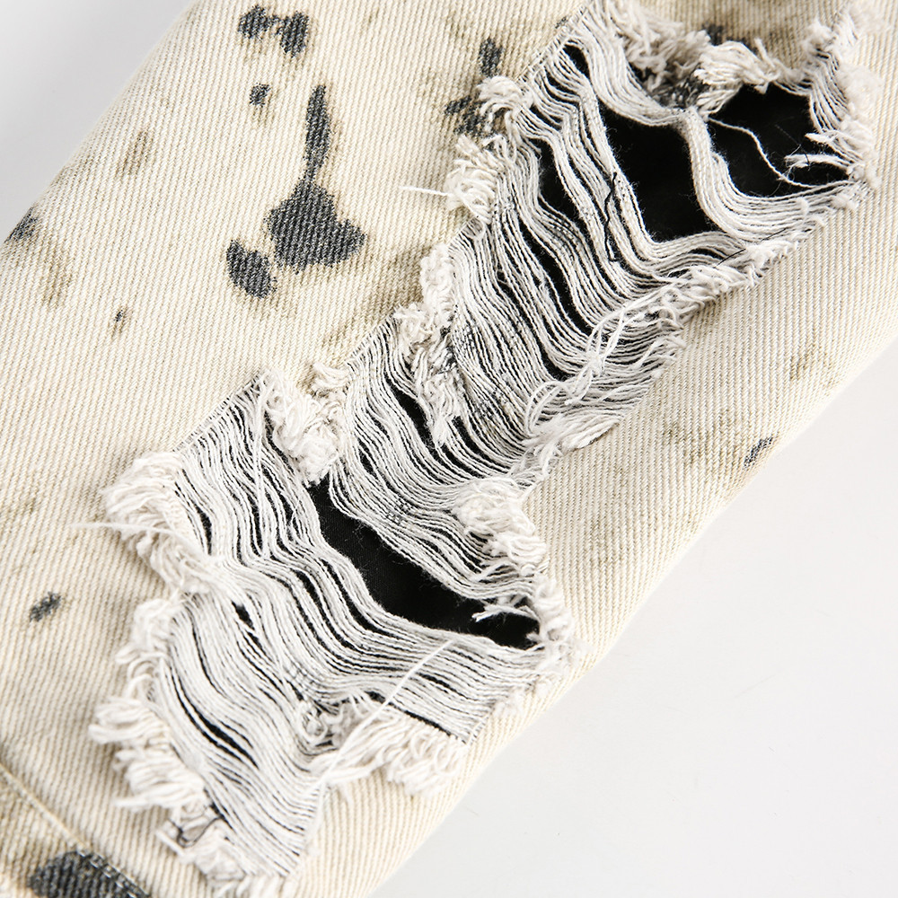 Punk Distressed Tie-Dye Leopard Print Denim Jacket For Men