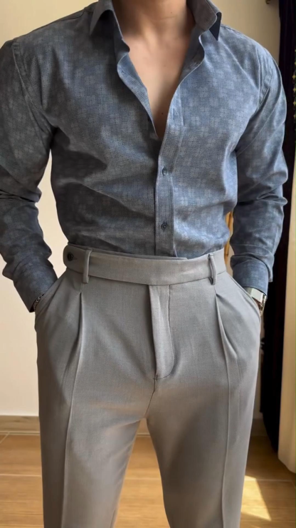 Men's Floral Polka Dot Design Casual Fashion Long Sleeve Shirt