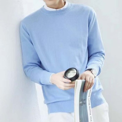 Men's Autumn/Winter New Knit Sweater – Plus Size Crew Neck Pullover, Loose Fit Solid Color Base Layer