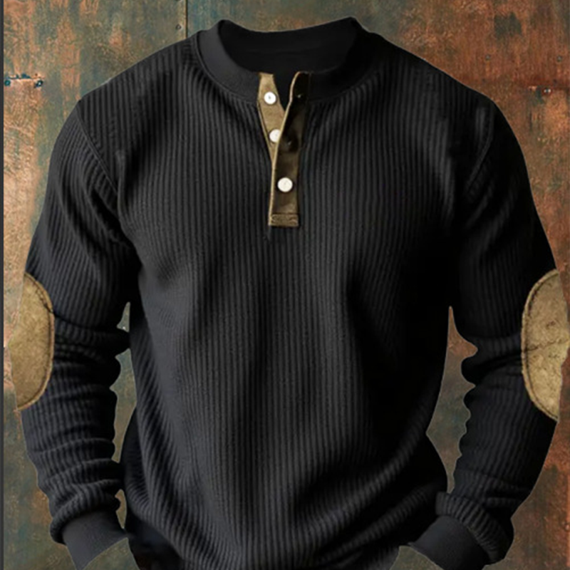 Men's Casual Colorblock Henley Collar Long Sleeve Sweatshirt