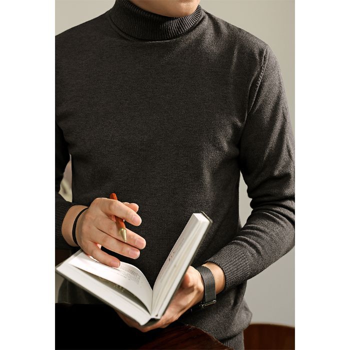 Men's Autumn/Winter Thickened Turtleneck Sweater – Warm Knit Base Layer, Foldable Collar, Machine Washable