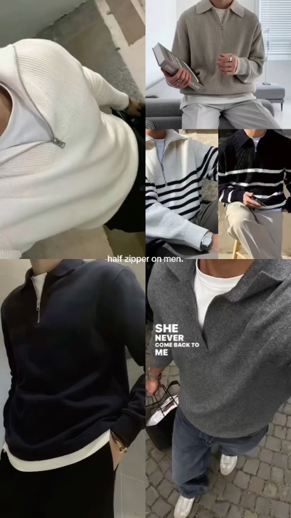 Men's Heavyweight Half Zip Mock Neck Sweater, Cotton Chunky Knit Zip Pullover