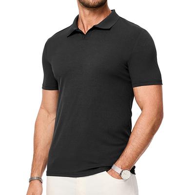 Men's Muscle V Neck Polo Shirts Casual Short Sleeve Slim Fit Ribbed Go