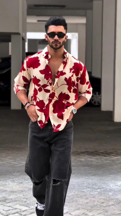 Ice Silk Suit Men's Quick-Drying Summer Short-Sleeved Shirt Loose Large Size Pattern