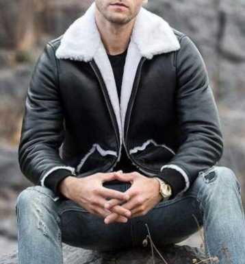 Fur integrated pocket casual threaded leather jacket