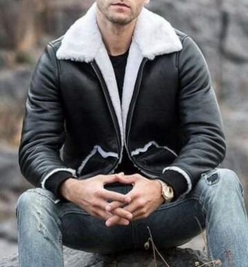 Fur integrated pocket casual threaded leather jacket