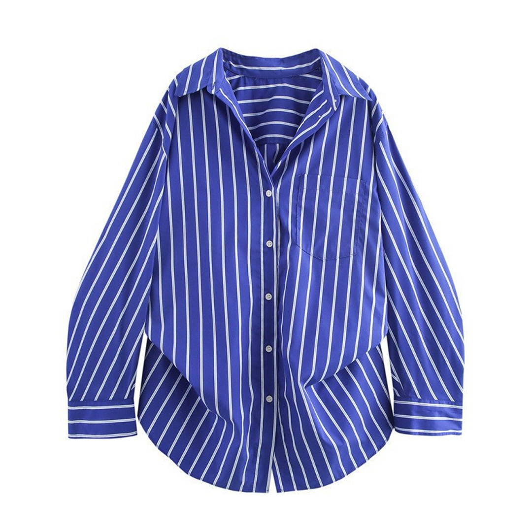 Men's Summer Vertical Striped Long-Sleeved Shirt Casual Versatile