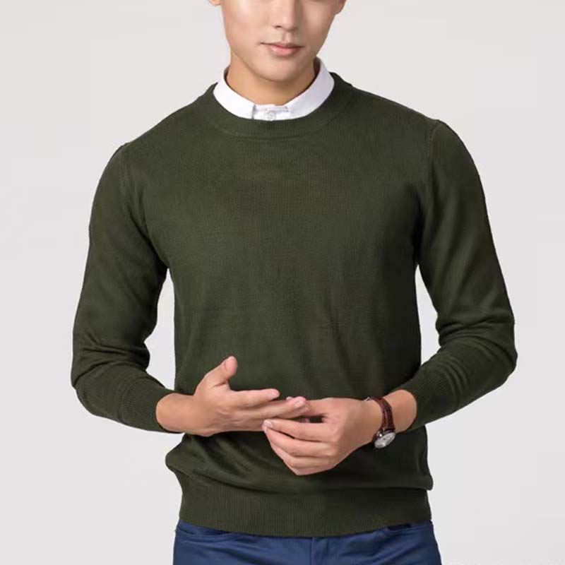 Men's Autumn/Winter New Knit Sweater – Plus Size Crew Neck Pullover, Loose Fit Solid Color Base Layer