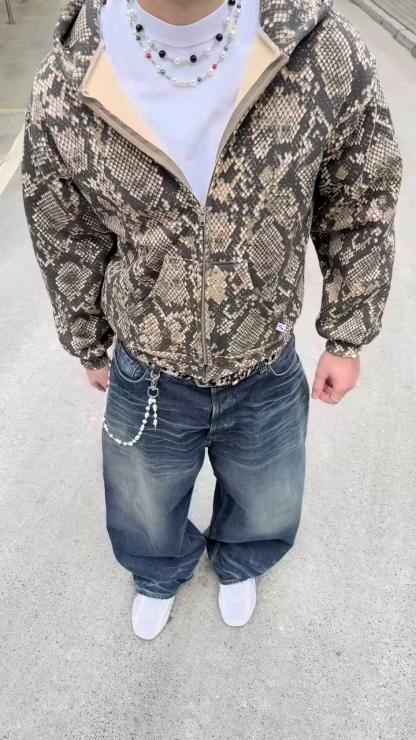 Unisex Python Print Digital Hoodie | Loose Fit Pullover Zipper Sweatshirt, Trendy & Casual, Must-Have Versatile Piece