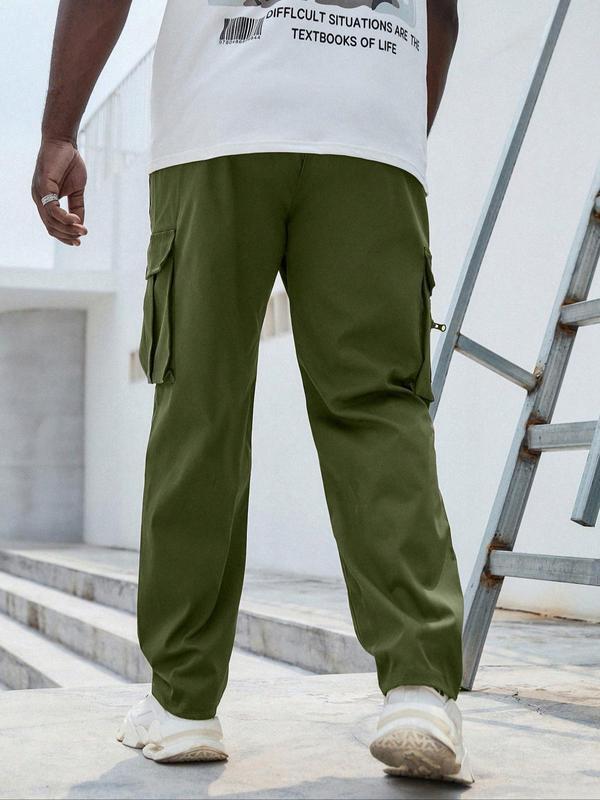 Men's Plus Size Plain Drawstring Waist Cargo Pants