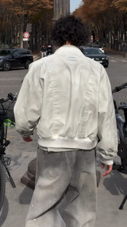 Men's Gray Splatter Denim Jeans Loose Straight Wide-Leg Washed Vintage American Street Style