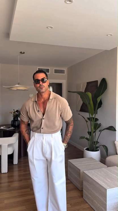 Muscular Men's High-End Slim-Fit Stretch Short-Sleeved Knitted Cardigan