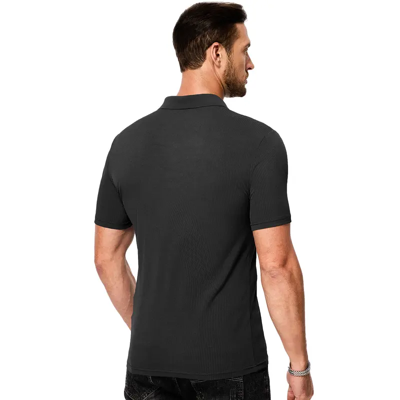 Men's Muscle V Neck Polo Shirts Casual Short Sleeve Slim Fit Ribbed Golf T Shirt Athletic Tee