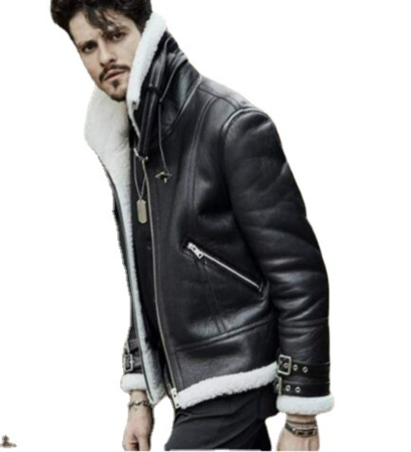 Leather plush one-piece leather buckle zipper digging bag locomotive jacket