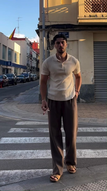 Summer Men's Casual Textured Solid Color Lapel Polo Shirt