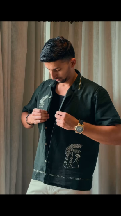 Men's Olive Green Ceramic Embroidery Shirt