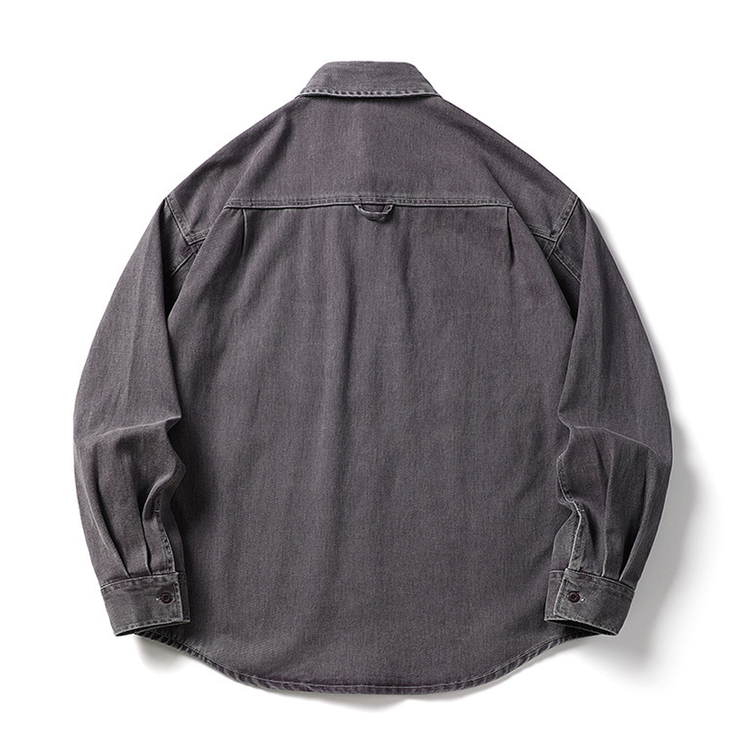 Men's Long-Sleeved Heavy Washed Distressed Lapel Casual Cotton Shirt Jacket