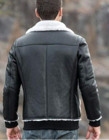 Fur integrated pocket casual threaded leather jacket