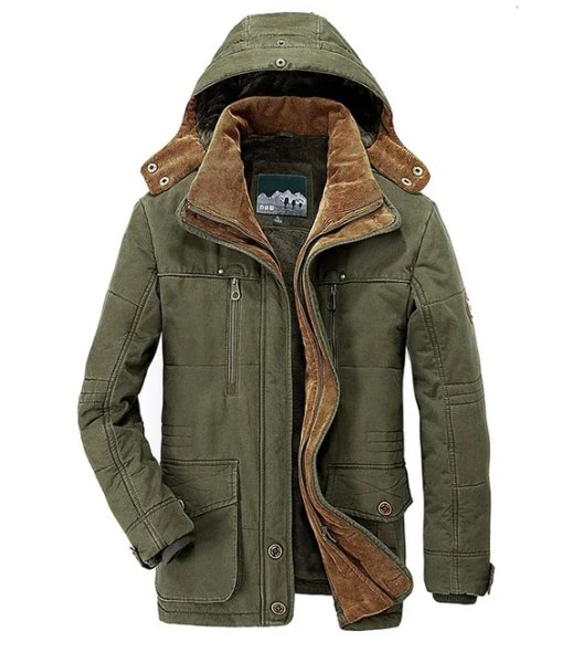 Men's Winter Jacket Parka Mid-Length Plus Velvet Thick Warm Multi Pocket Jackets Solid Parka Male Coat