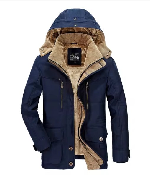 Men's Winter Jacket Parka Mid-Length Plus Velvet Thick Warm Multi Pocket Jackets Solid Parka Male Coat