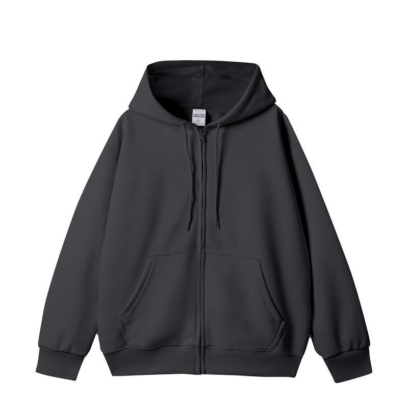 Casual versatile full zip hooded sweatshirt, men's hooded wool sweatshirt with zipper