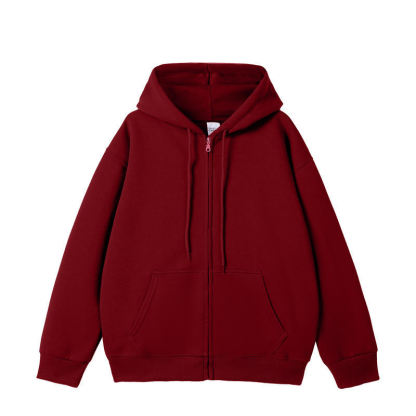 Casual versatile full zip hooded sweatshirt, men's hooded wool sweatshirt with zipper