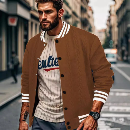 Jacket Coat for Men Men's Spring and Autumn New Jacquard Design Trendy and Fashionable Solid Color Men's Cardigan Baseball Shirt 