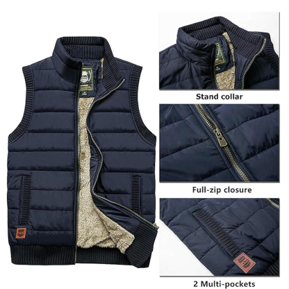 Men's Outdoor Stand Collar Fleece Jacket Vest Casual Padded Vest Coat