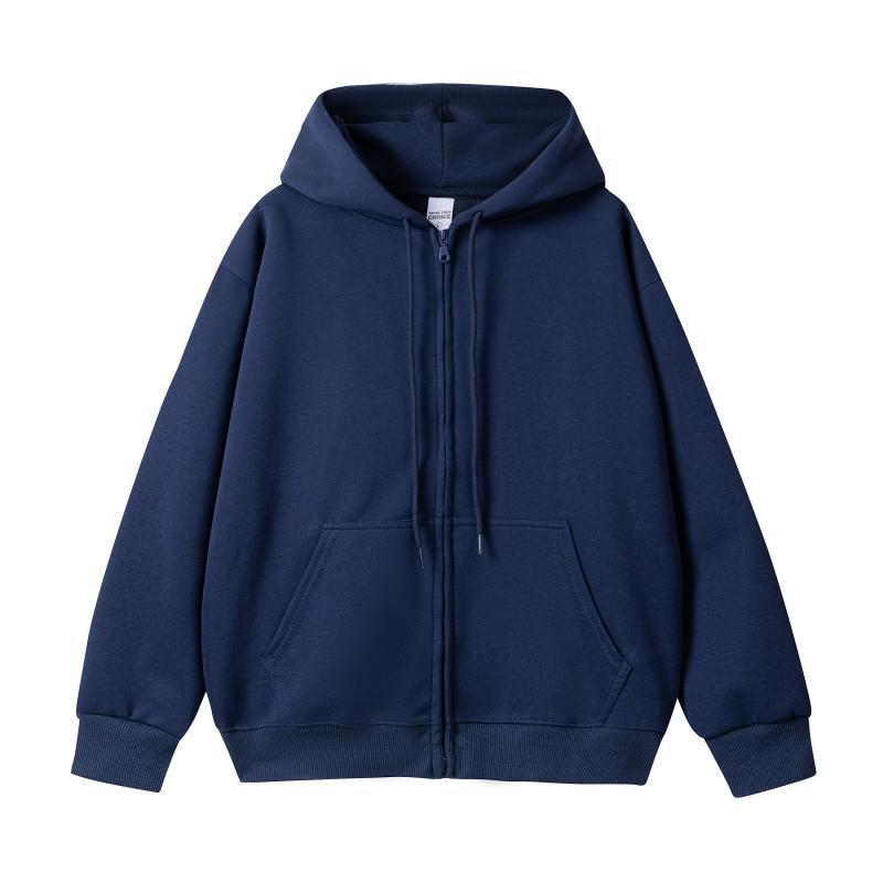 Casual versatile full zip hooded sweatshirt, men's hooded wool sweatshirt with zipper