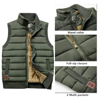 Men's Outdoor Stand Collar Fleece Jacket Vest Casual Padded Vest Coat