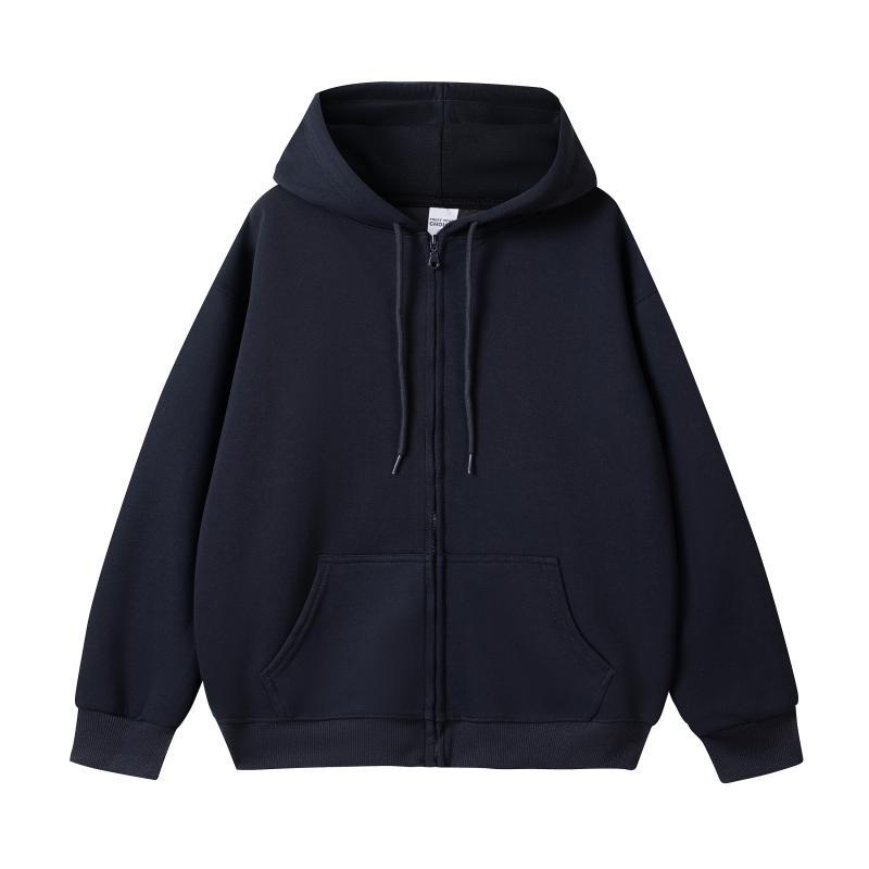 Casual versatile full zip hooded sweatshirt, men's hooded wool sweatshirt with zipper