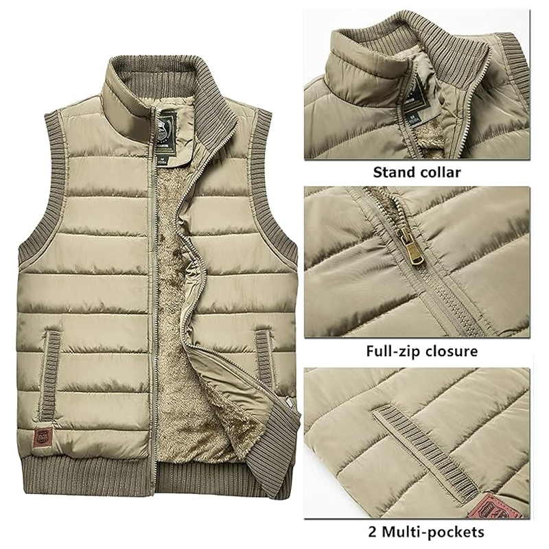 Men's Outdoor Stand Collar Fleece Jacket Vest Casual Padded Vest Coat