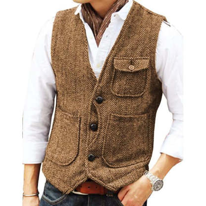 Men’s V-neck Single-breasted Tweed Vest