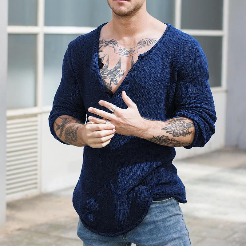 Men's Casual V Neck Long Sleeve Knitted Sweater