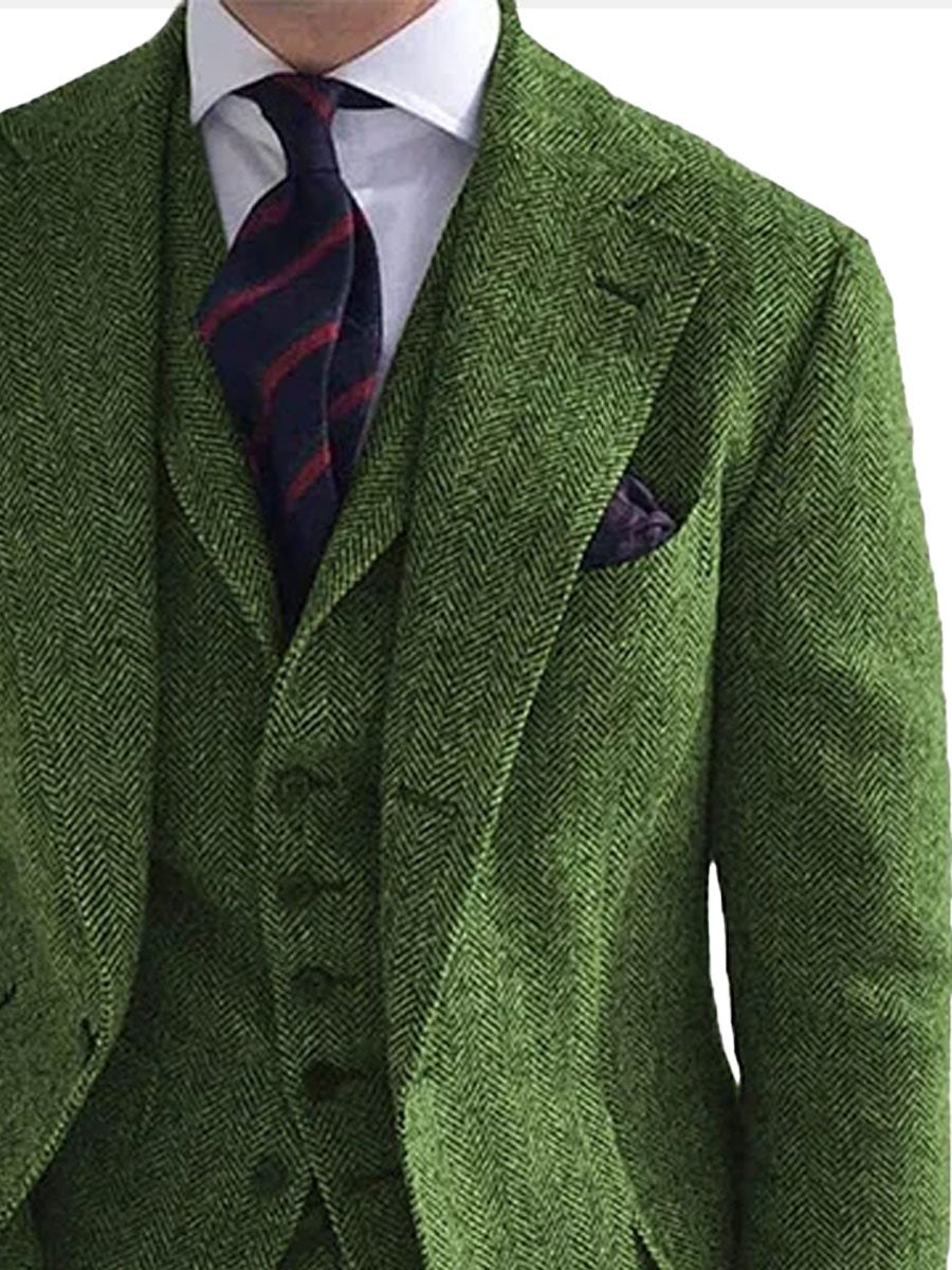 Men’s Herringbone Double-Sided Tweed Casual Blazer