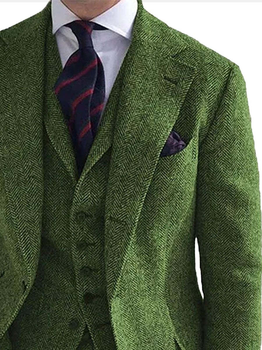Men’s Herringbone Double-Sided Tweed Casual Blazer