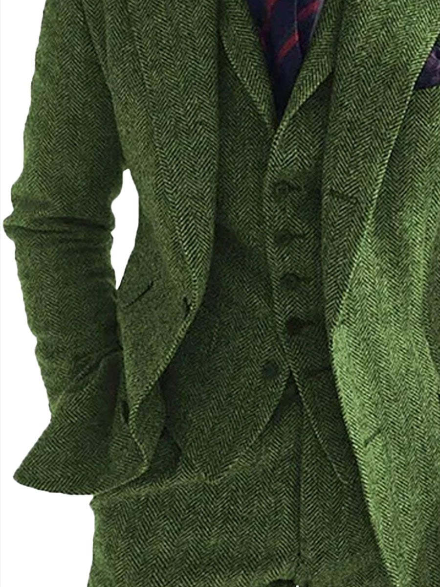 Men’s Herringbone Double-Sided Tweed Casual Blazer