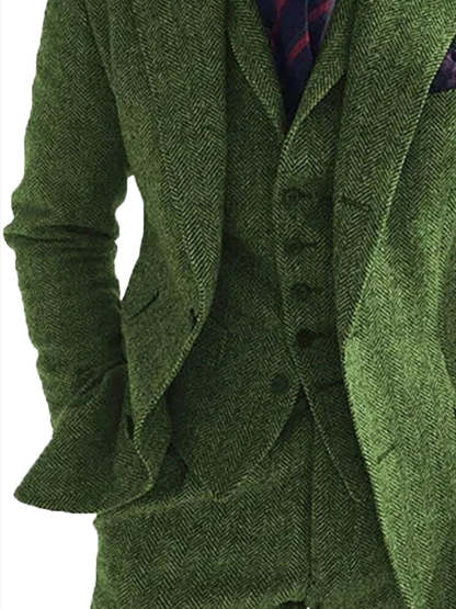 Men’s Herringbone Double-Sided Tweed Casual Blazer