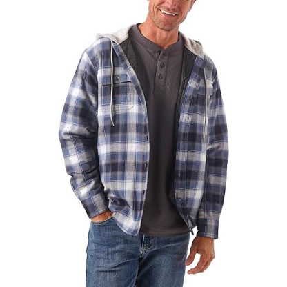 Men's Long Sleeve Quilted Lined Flannel Shirt Hoodie Everyday Casual Hoodie