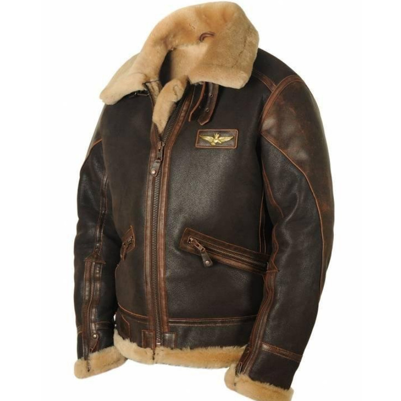 Autumn and winter brown lapel zipper pocket zipper fit trendy casual leather jacket