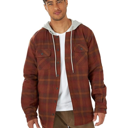 Men's Long Sleeve Quilted Lined Flannel Shirt Hoodie Everyday Casual Hoodie