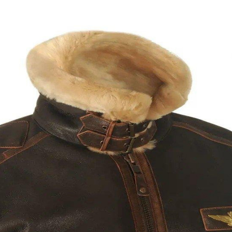 Autumn and winter brown lapel zipper pocket zipper fit trendy casual leather jacket